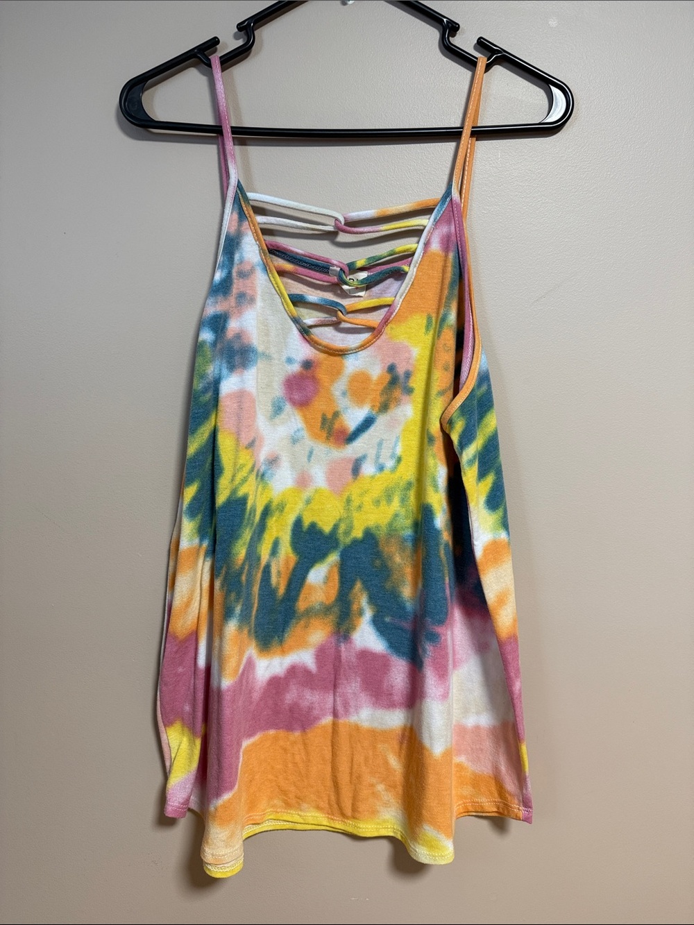 Women’s Tie-Dye Strappy Tank Top - Pink, Yellow & Blue